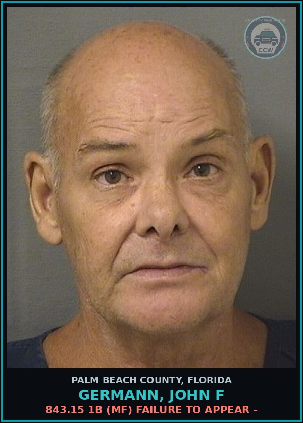 Booking mugshot of GERMANN, JOHN F in Palm Beach County