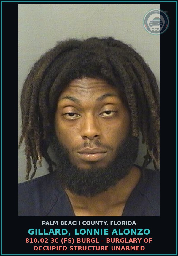 Booking mugshot of GILLARD, LONNIE ALONZO in Palm Beach County