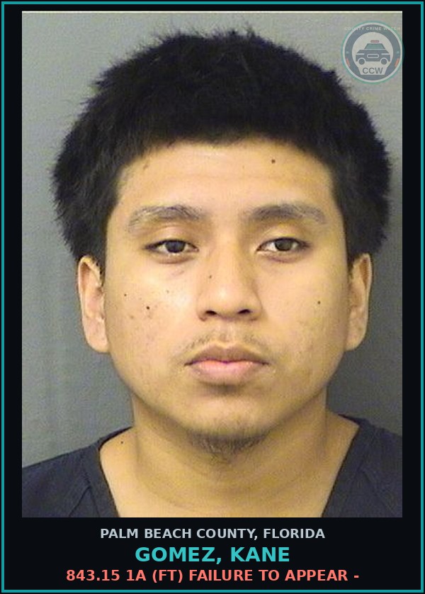 Booking mugshot of GOMEZ, KANE in Palm Beach County