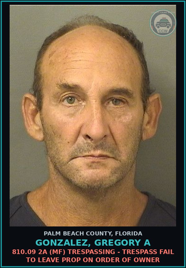 Booking mugshot of GONZALEZ, GREGORY A in Palm Beach County