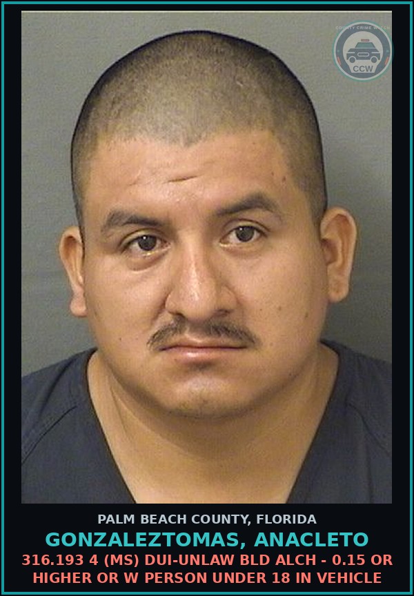 Booking mugshot of GONZALEZTOMAS, ANACLETO in Palm Beach County