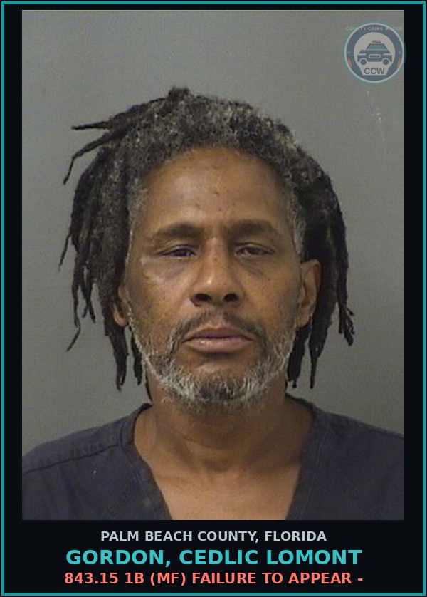 Booking mugshot of GORDON, CEDLIC LOMONT in Palm Beach County