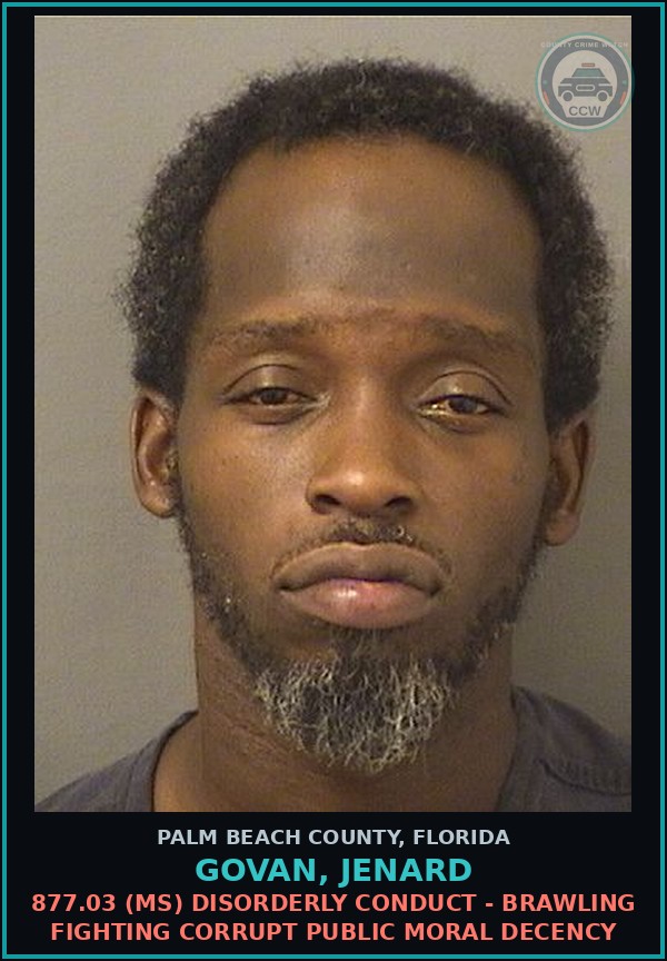 Booking mugshot of GOVAN, JENARD in Palm Beach County