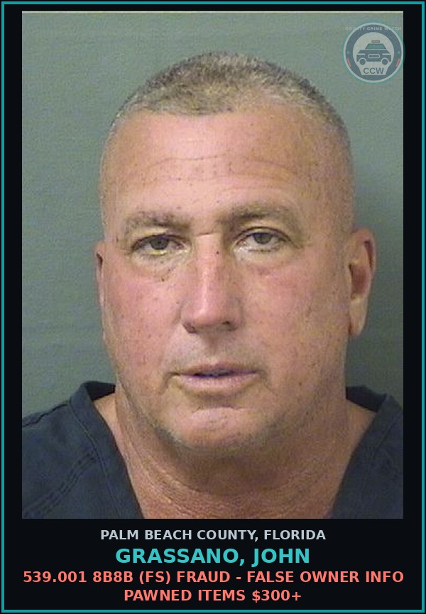 Booking mugshot of GRASSANO, JOHN in Palm Beach County