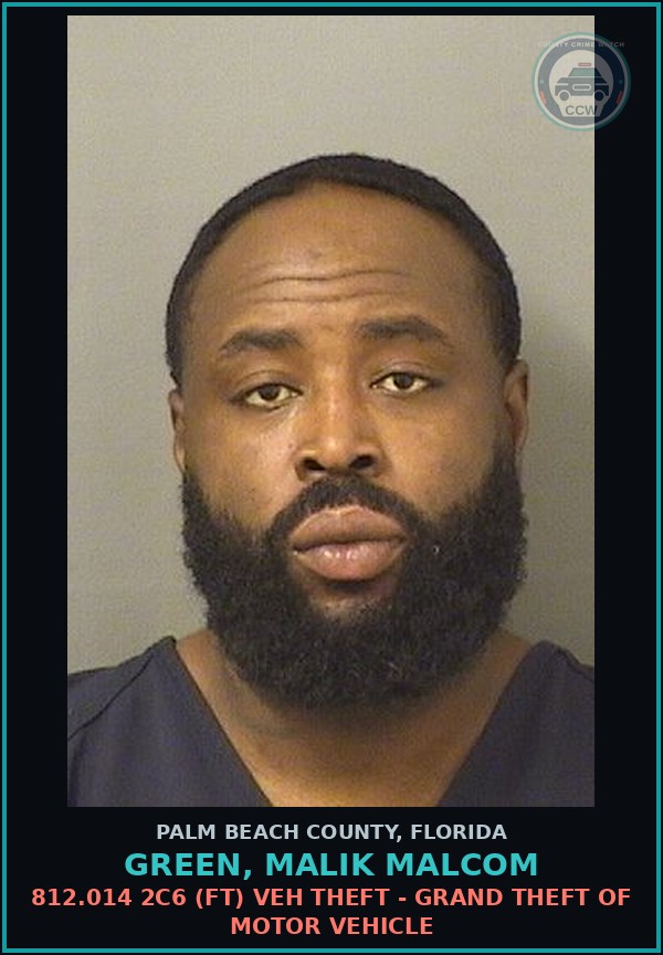 Booking mugshot of GREEN, MALIK MALCOM in Palm Beach County