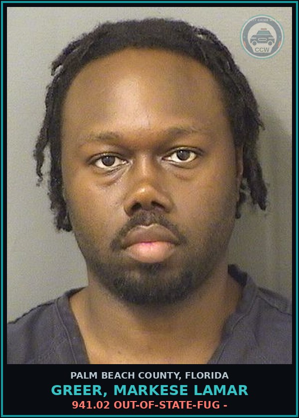 Booking mugshot of GREER, MARKESE LAMAR in Palm Beach County