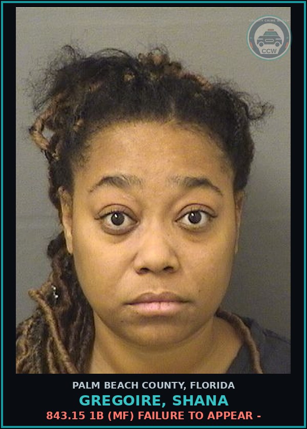 Booking mugshot of GREGOIRE, SHANA in Palm Beach County