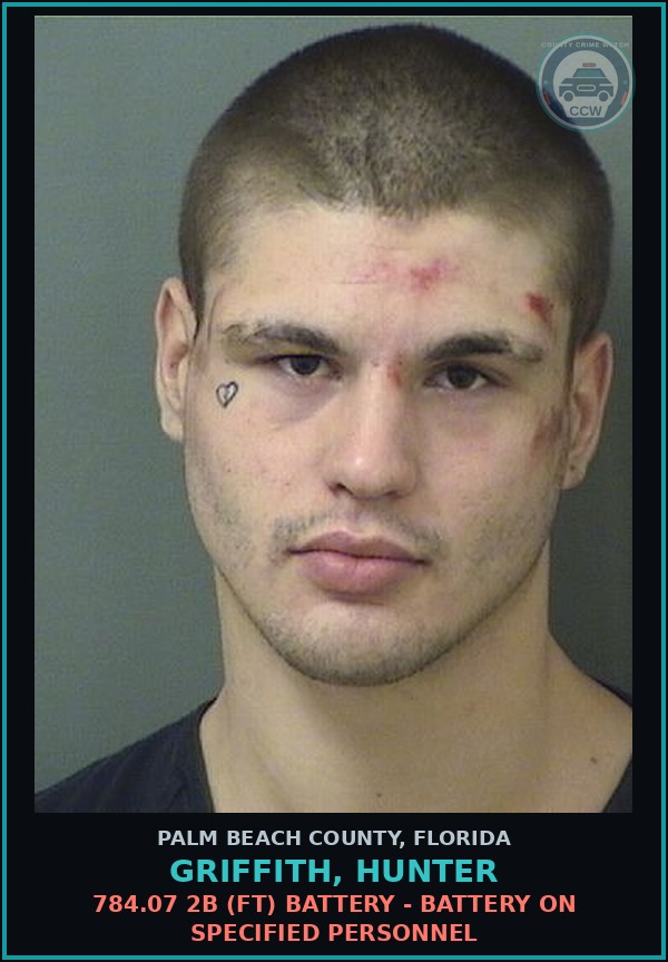 Booking mugshot of GRIFFITH, HUNTER in Palm Beach County
