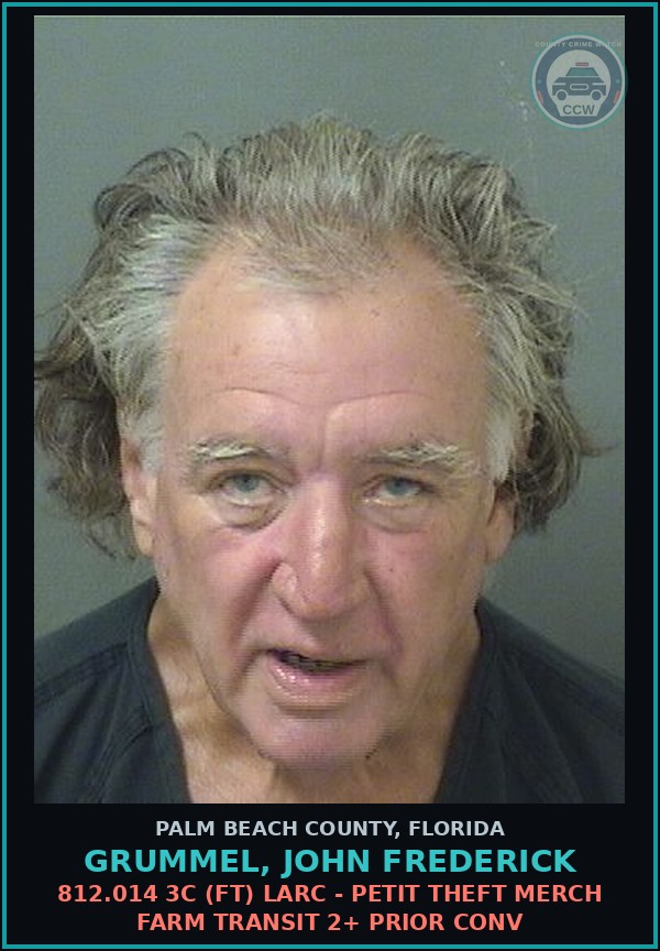 Booking mugshot of GRUMMEL, JOHN FREDERICK in Palm Beach County
