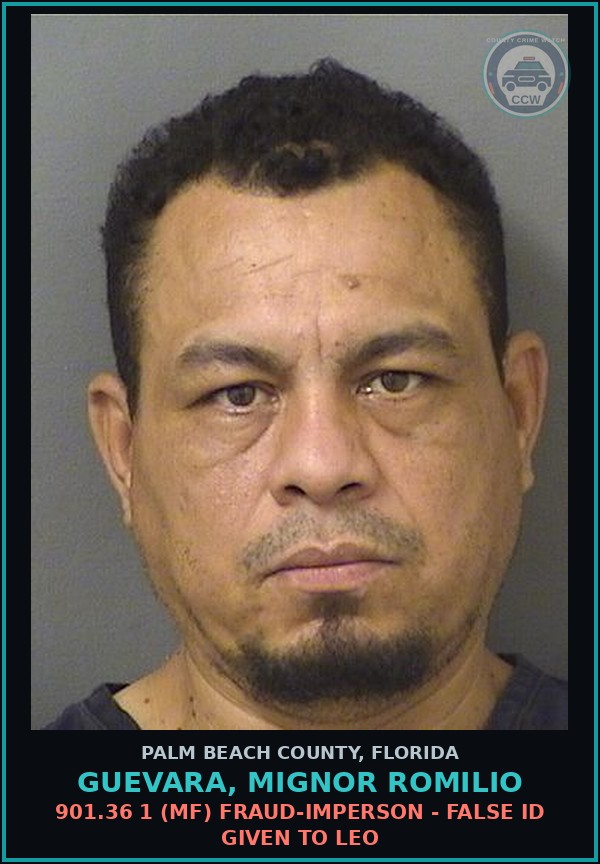 Booking mugshot of GUEVARA, MIGNOR ROMILIO in Palm Beach County