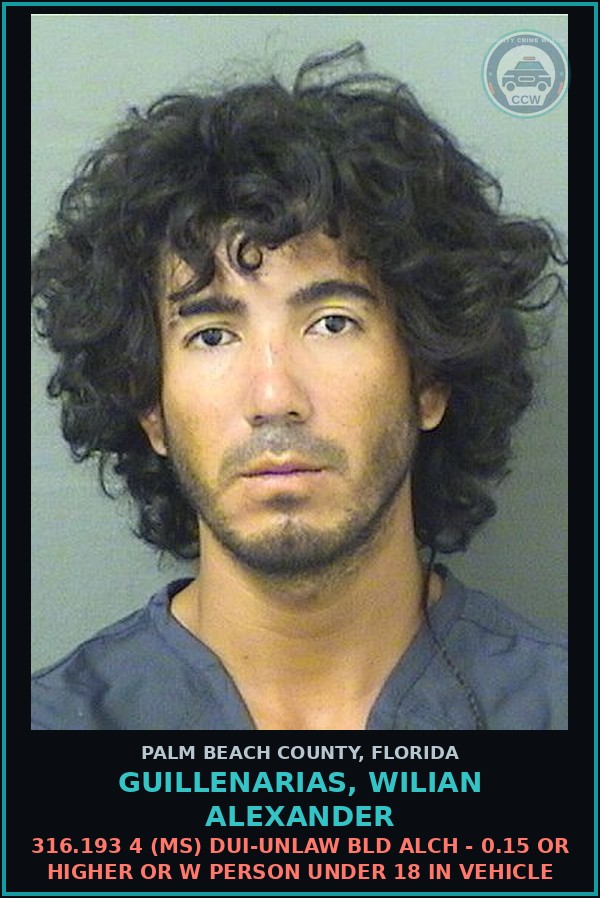 Booking mugshot of GUILLENARIAS, WILIAN ALEXANDER in Palm Beach County
