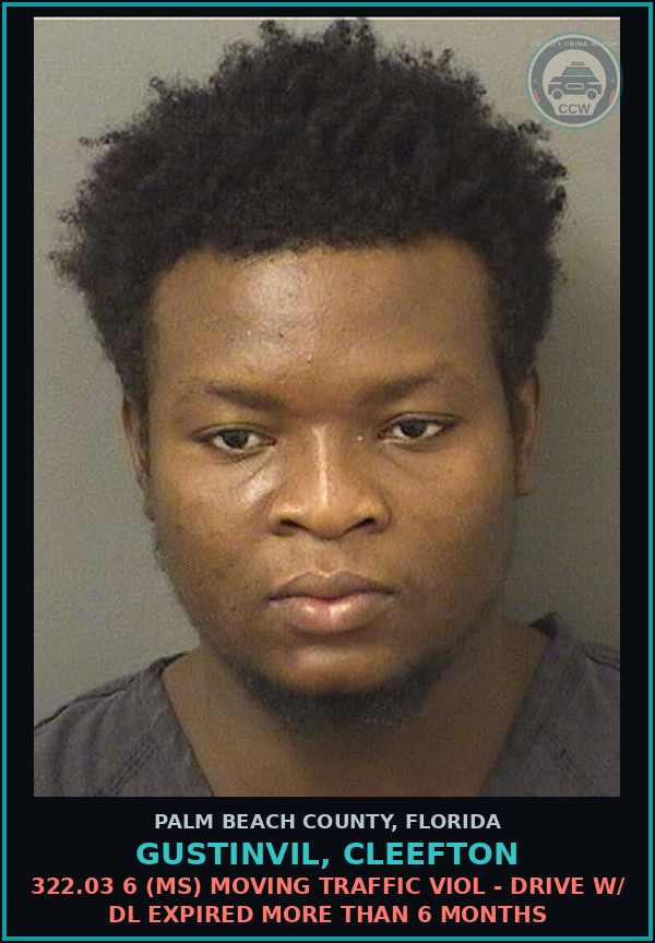 Booking mugshot of GUSTINVIL, CLEEFTON in Palm Beach County