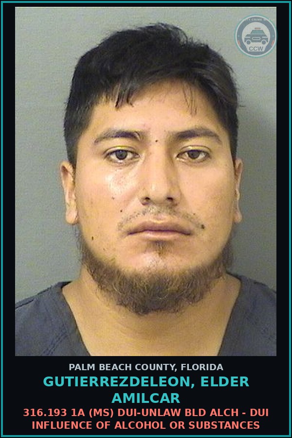 Booking mugshot of GUTIERREZDELEON, ELDER AMILCAR in Palm Beach County