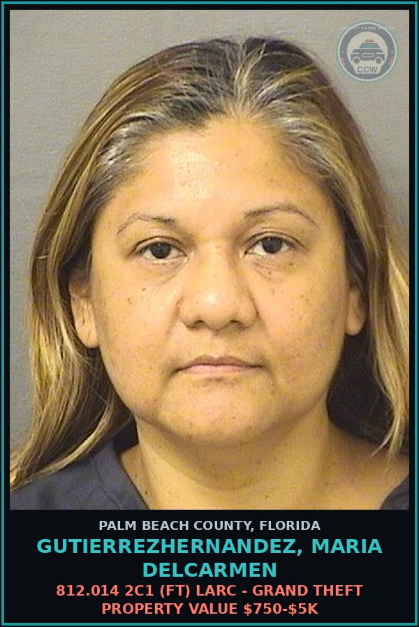 Booking mugshot of GUTIERREZHERNANDEZ, MARIA DELCARMEN in Palm Beach County
