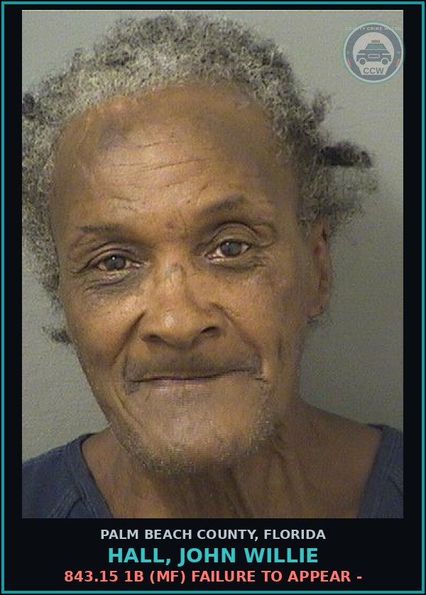 Booking mugshot of HALL, JOHN WILLIE in Palm Beach County
