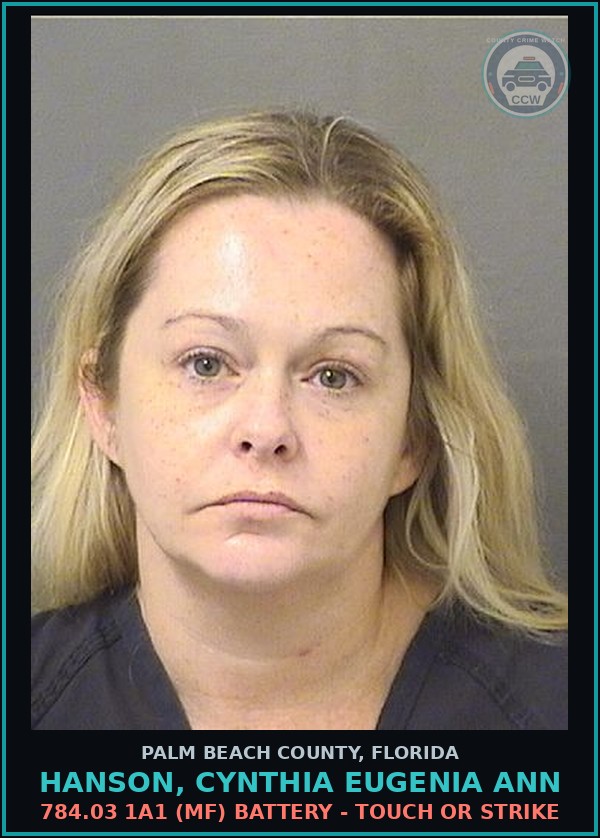 Booking mugshot of HANSON, CYNTHIA EUGENIA ANN in Palm Beach County