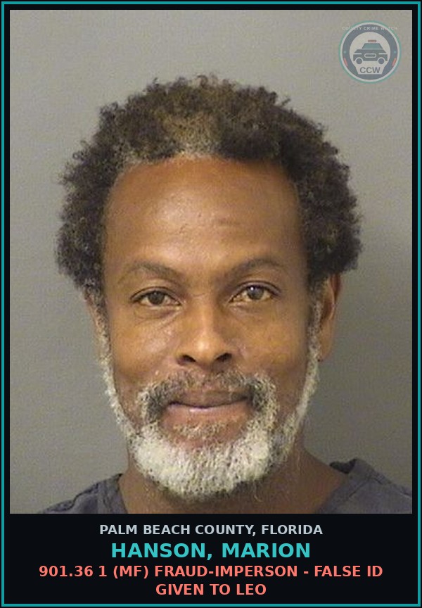 Booking mugshot of HANSON, MARION in Palm Beach County