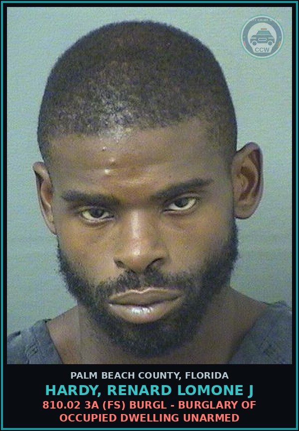 Booking mugshot of HARDY, RENARD LOMONE J in Palm Beach County
