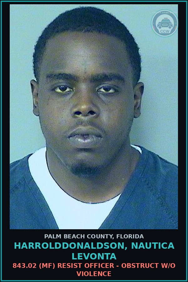 Booking mugshot of HARROLDDONALDSON, NAUTICA LEVONTA in Palm Beach County