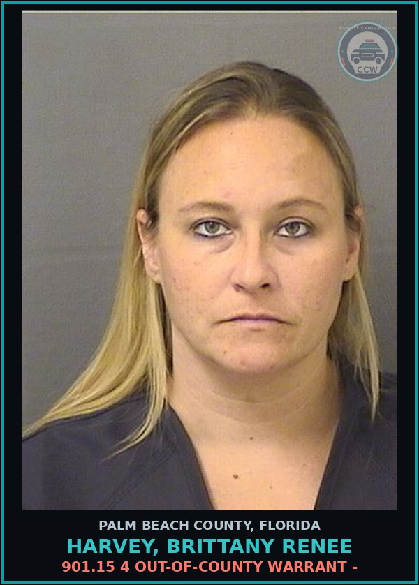 Booking mugshot of HARVEY, BRITTANY RENEE in Palm Beach County