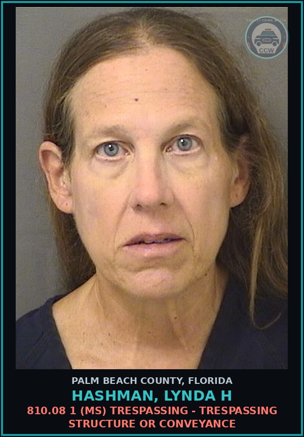 Booking mugshot of HASHMAN, LYNDA H in Palm Beach County