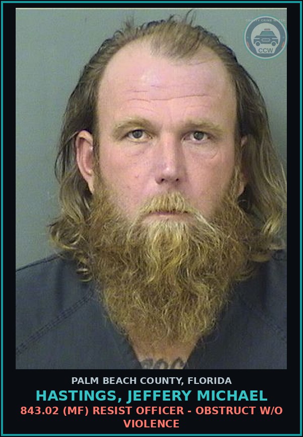 Booking mugshot of HASTINGS, JEFFERY MICHAEL in Palm Beach County