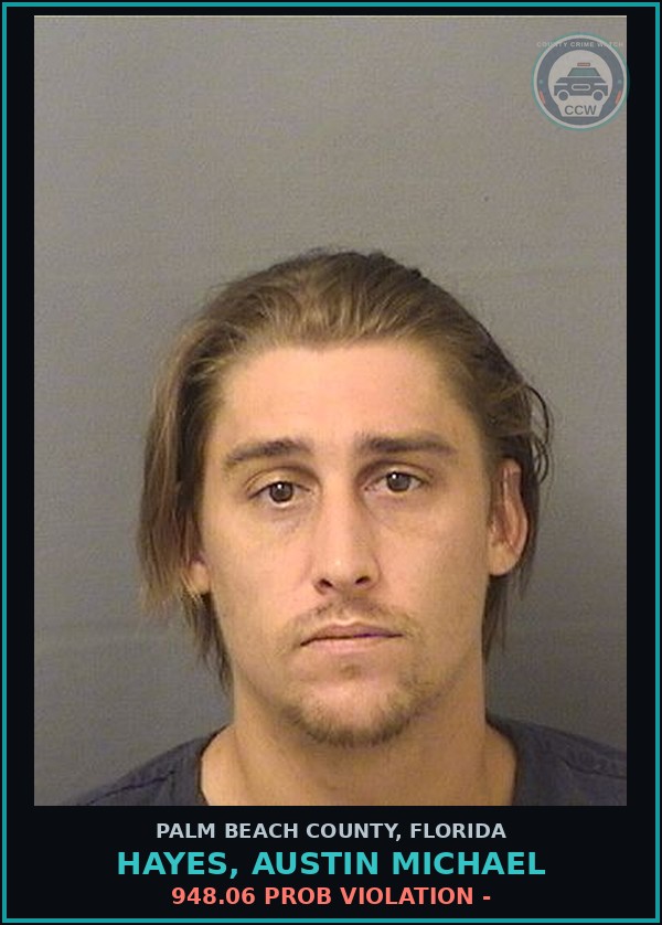 Booking mugshot of HAYES, AUSTIN MICHAEL in Palm Beach County