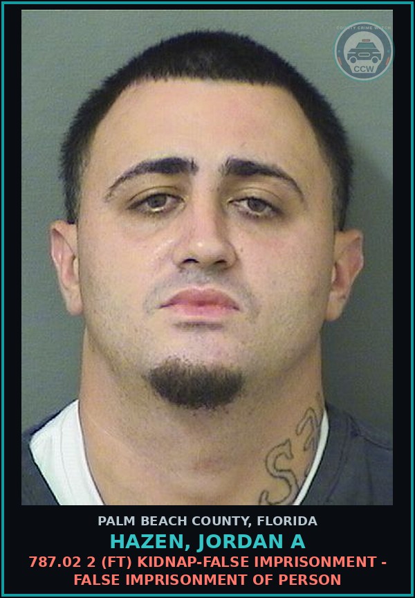 Booking mugshot of HAZEN, JORDAN A in Palm Beach County