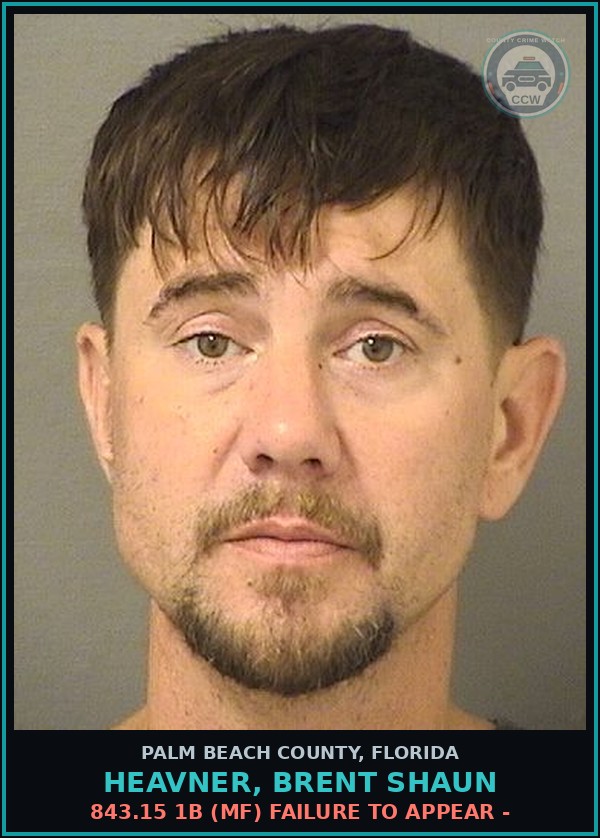 Booking mugshot of HEAVNER, BRENT SHAUN in Palm Beach County