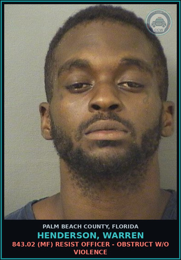Booking mugshot of HENDERSON, WARREN in Palm Beach County