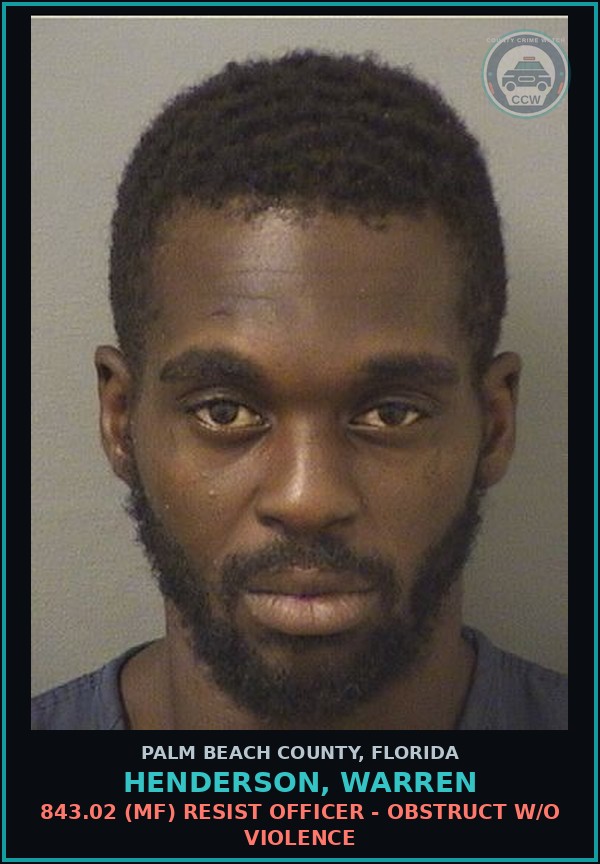 Booking mugshot of HENDERSON, WARREN in Palm Beach County