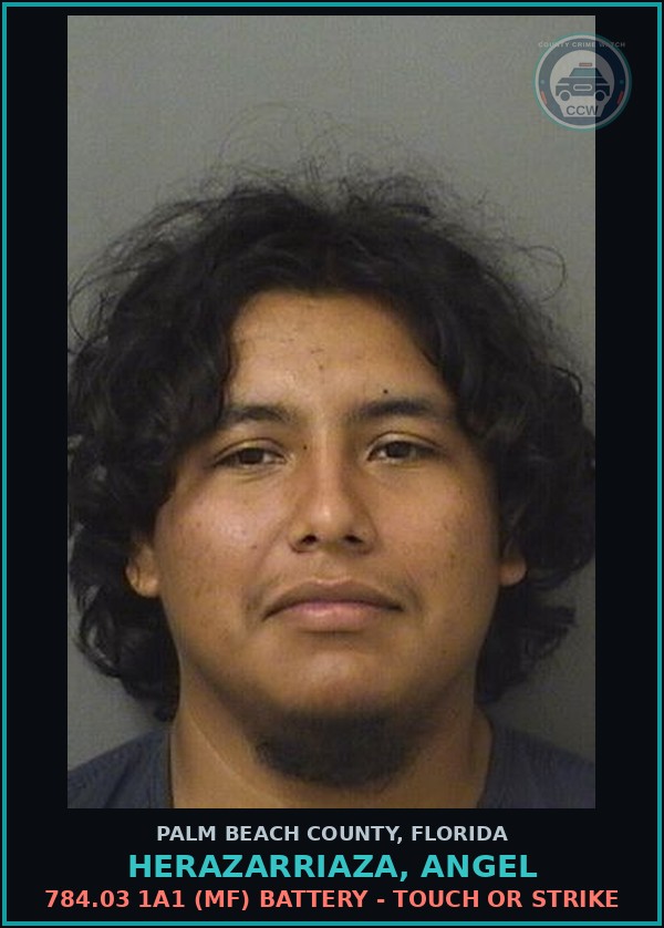 Booking mugshot of HERAZARRIAZA, ANGEL in Palm Beach County