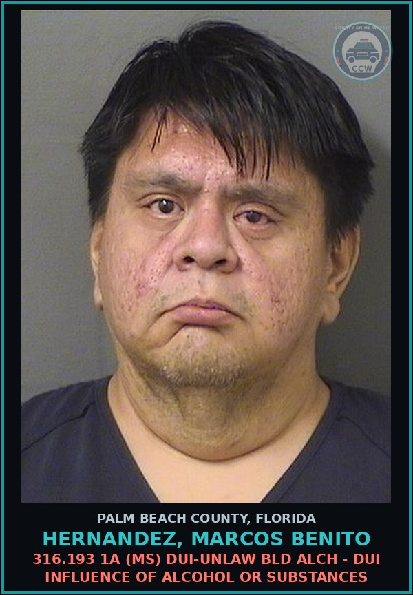 Booking mugshot of HERNANDEZ, MARCOS BENITO in Palm Beach County