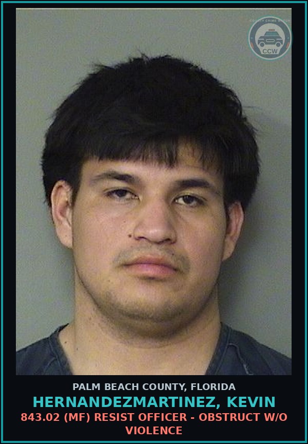 Booking mugshot of HERNANDEZMARTINEZ, KEVIN in Palm Beach County