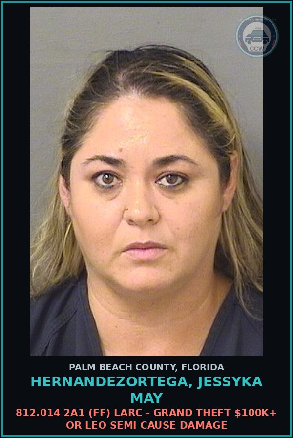 Booking mugshot of HERNANDEZORTEGA, JESSYKA MAY in Palm Beach County