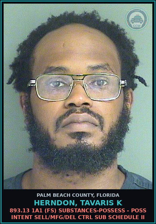 Booking mugshot of HERNDON, TAVARIS K in Palm Beach County