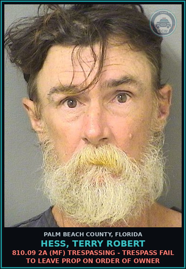 Booking mugshot of HESS, TERRY ROBERT in Palm Beach County