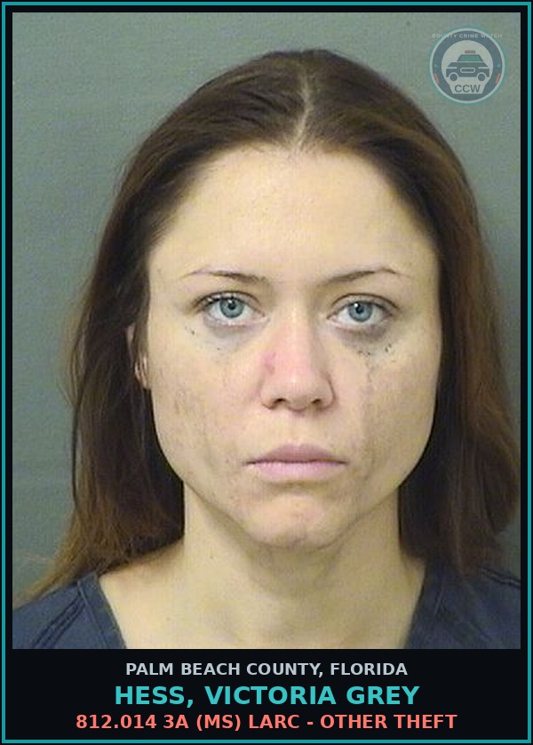 Booking mugshot of HESS, VICTORIA GREY in Palm Beach County
