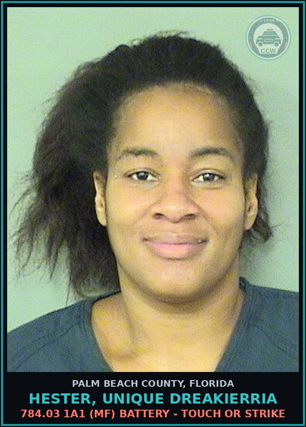 Booking mugshot of HESTER, UNIQUE DREAKIERRIA in Palm Beach County