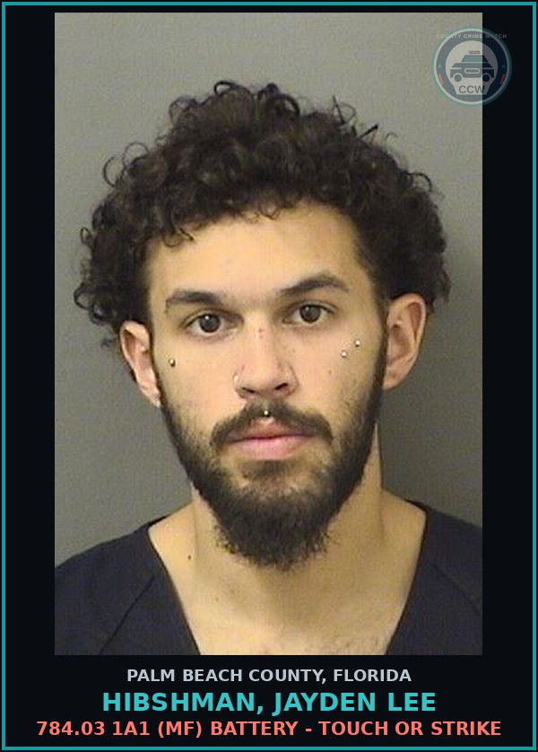 Booking mugshot of HIBSHMAN, JAYDEN LEE in Palm Beach County