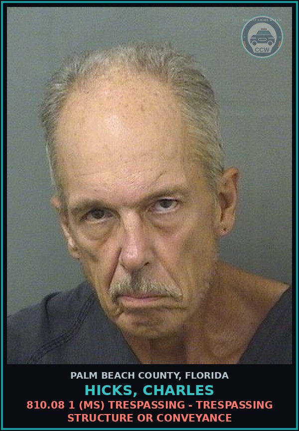 Booking mugshot of HICKS, CHARLES in Palm Beach County