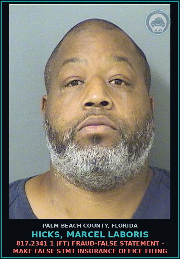 Booking mugshot of HICKS, MARCEL LABORIS in Palm Beach County