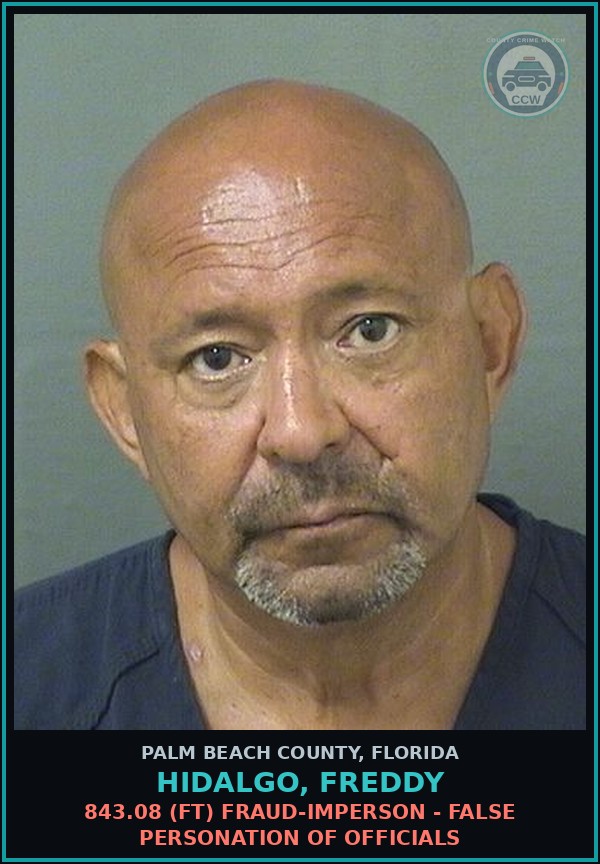 Booking mugshot of HIDALGO, FREDDY in Palm Beach County