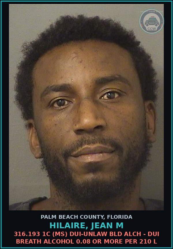 Booking mugshot of HILAIRE, JEAN M in Palm Beach County