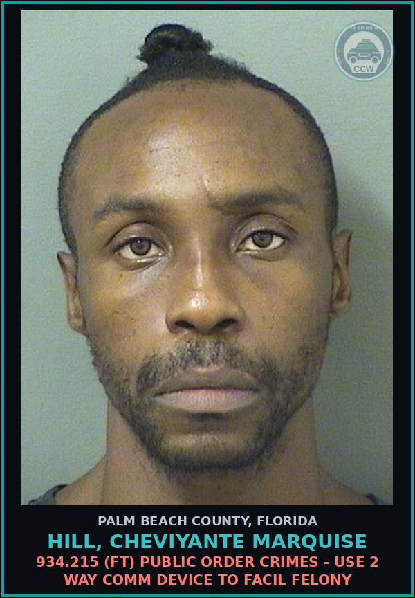 Booking mugshot of HILL, CHEVIYANTE MARQUISE in Palm Beach County