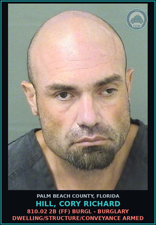 Booking mugshot of HILL, CORY RICHARD in Palm Beach County