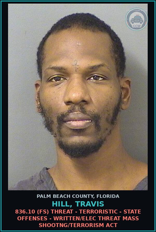 Booking mugshot of HILL, TRAVIS in Palm Beach County