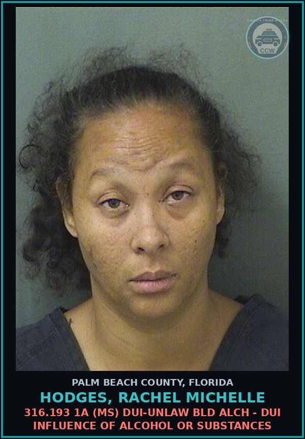 Booking mugshot of HODGES, RACHEL MICHELLE in Palm Beach County
