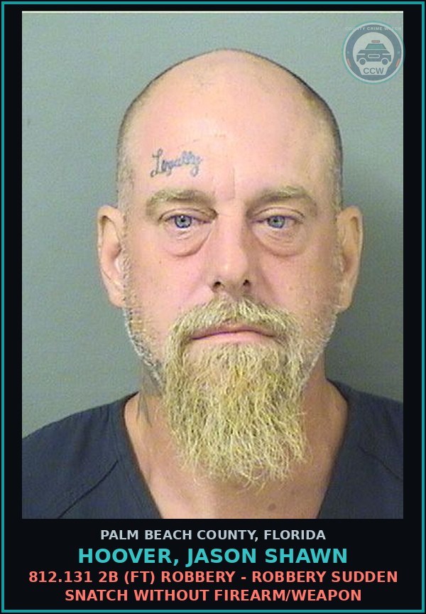 Booking mugshot of HOOVER, JASON SHAWN in Palm Beach County