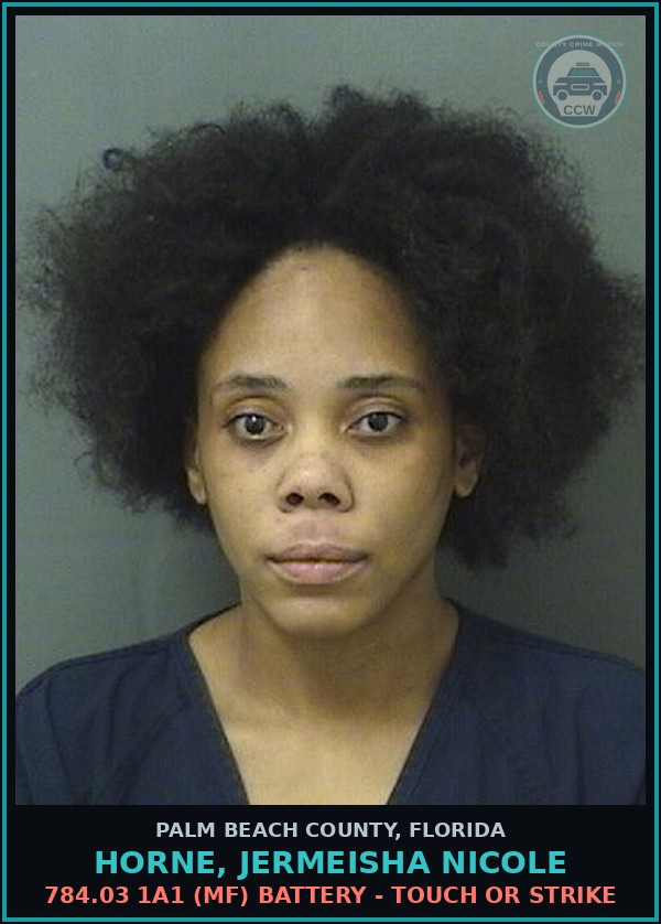 Booking mugshot of HORNE, JERMEISHA NICOLE in Palm Beach County